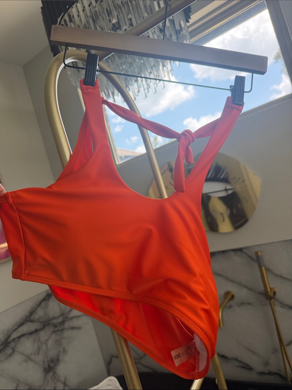 SHEIN Vibrant Orange Tie-Back One-Piece Swimsuit